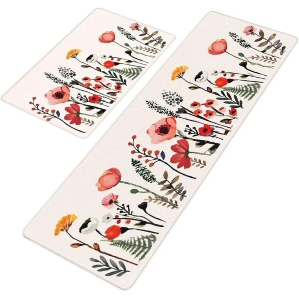 New Colourful Flower Kitchen Mats Set, Anti-Fatigue, Non-Skid, Waterproof